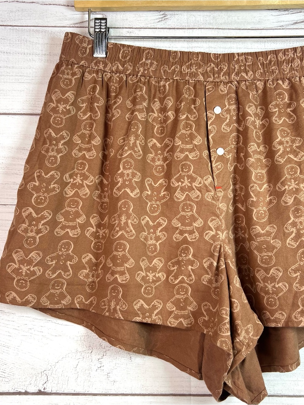 Aerie Women’s Gingerbread Print Boxer Pajama Shorts Elastic Waist Size L Holiday - Picture 5 of 11